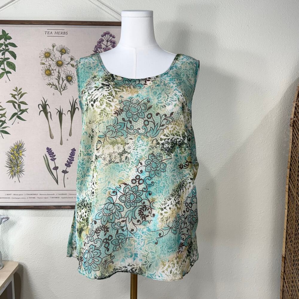 Y2k Floral Sheer Metallic Striped Sleeveless Top Fairy Grunge Whimsy Forest 2X